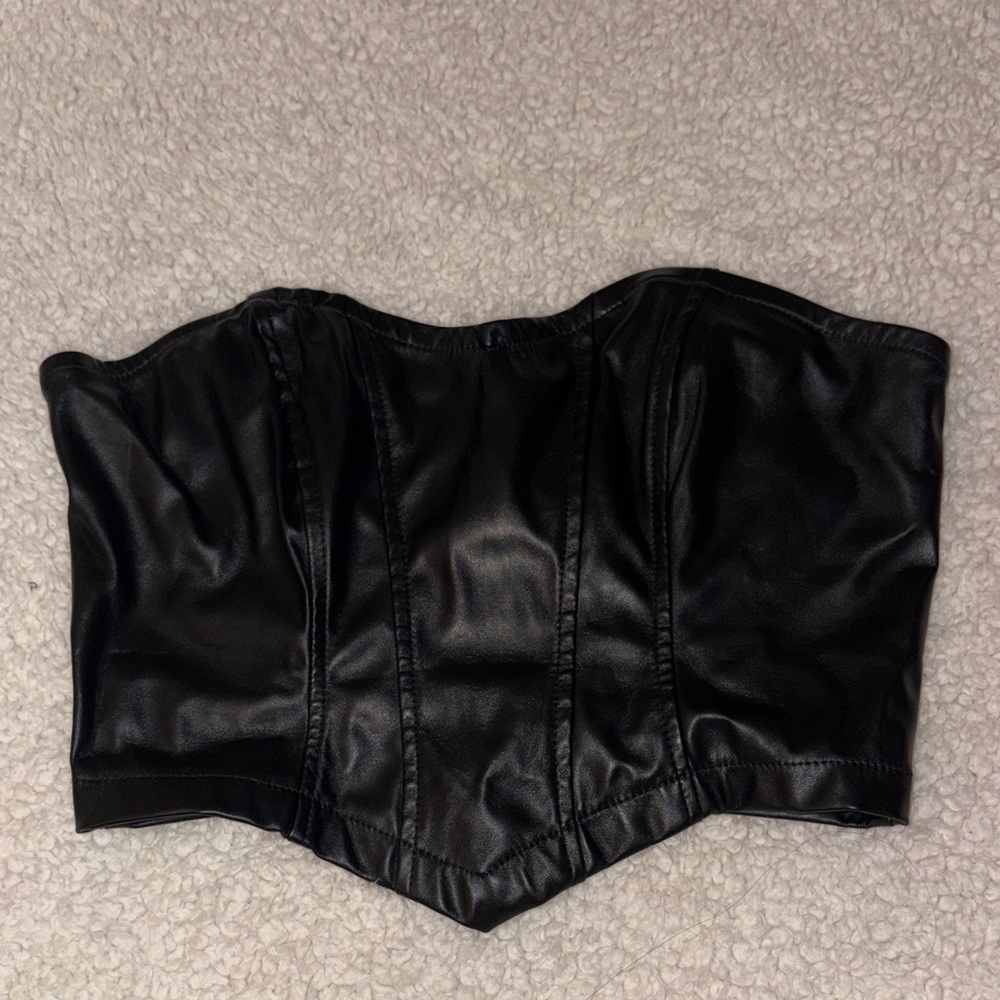 SHEIN Black Faux Leather Corset Top